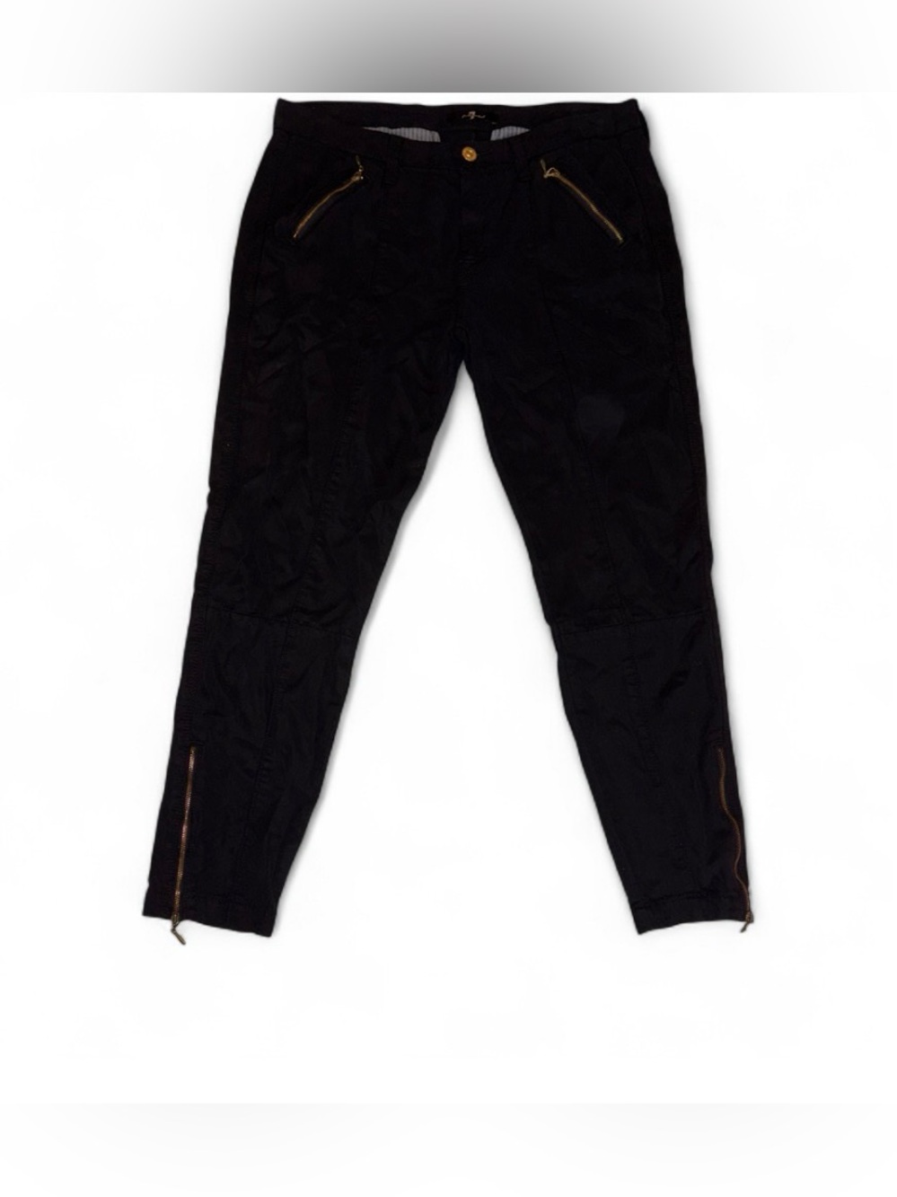 7 For All Mankind Black Cargo Pants with Gold Zipper Accents